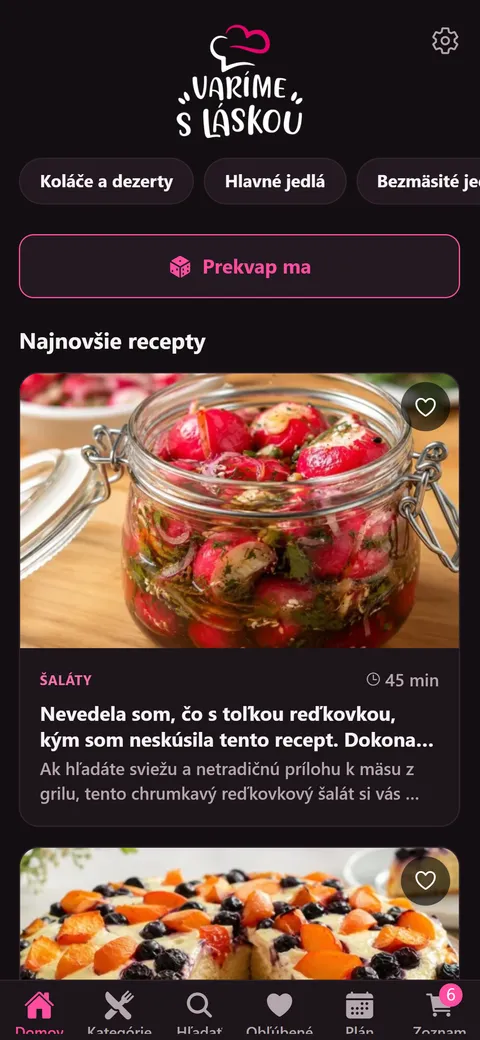Domovská obrazovka — Varíme s láskou